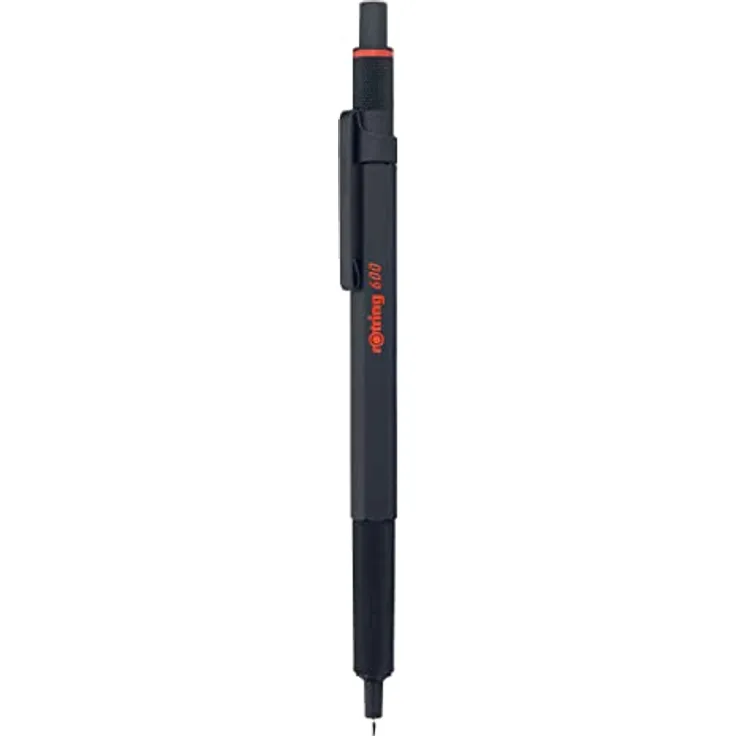 Rotring 600 Juodas, Kugelschreiber mit Metallgehäuse, Druckmechanismus, Schwarz, Geschenkbox