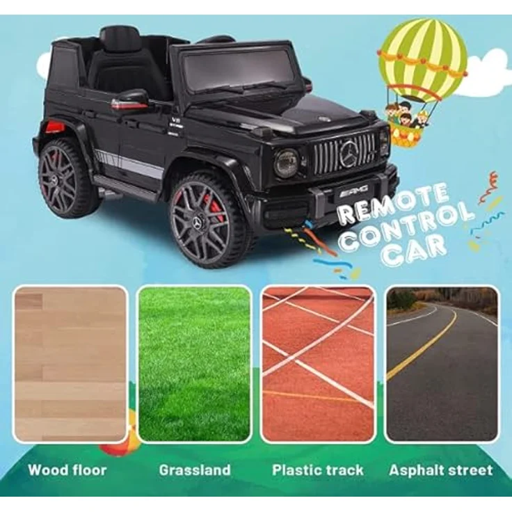 FINOOS Mercedes G63 AMG Elektroauto für Kinder, 12 V, mit Fernbedienung, 2 + 1 Geschwindigkeitsstufen, Hupe, LED, Musik und USB-Anschluss, Schwarz – Bild 5