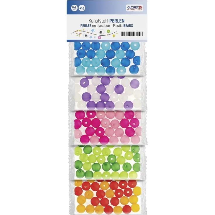 Glorex Bastelperlen Glorex Kunststoff Perlen Eis-bunt 50 g, 8 mm - Sortierte Farben