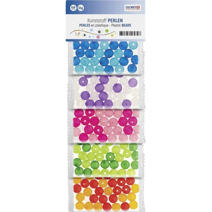 Glorex Bastelperlen Glorex Kunststoff Perlen Eis-bunt 50 g, 8 mm - Sortierte Farben