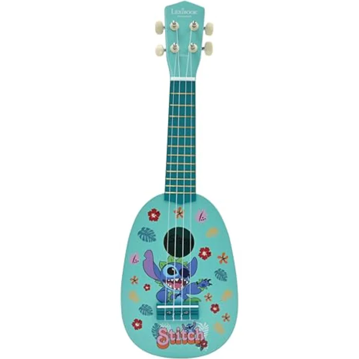 Lexibook Disney Stitch Holz-Ukulele mit echten Nylonsaiten, inkl. Anleitung, Blau