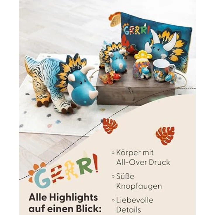 NICI Kuscheltier Dino Cerastupsy 20cm - Flauschiges Dino Stofftier aus recycelten Materialien, All-Over Druck Körper - 49466 – Bild 4