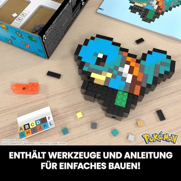 Jurassic World MEGA Pokémon Schiggy - zusammenbaubare Figur im Retro-Look, Pixel Art, 15 cm groß, inklusive Basis zur Wandmontage, für Erwachsene und erfahrene Sammler, HTH77 – Bild 4