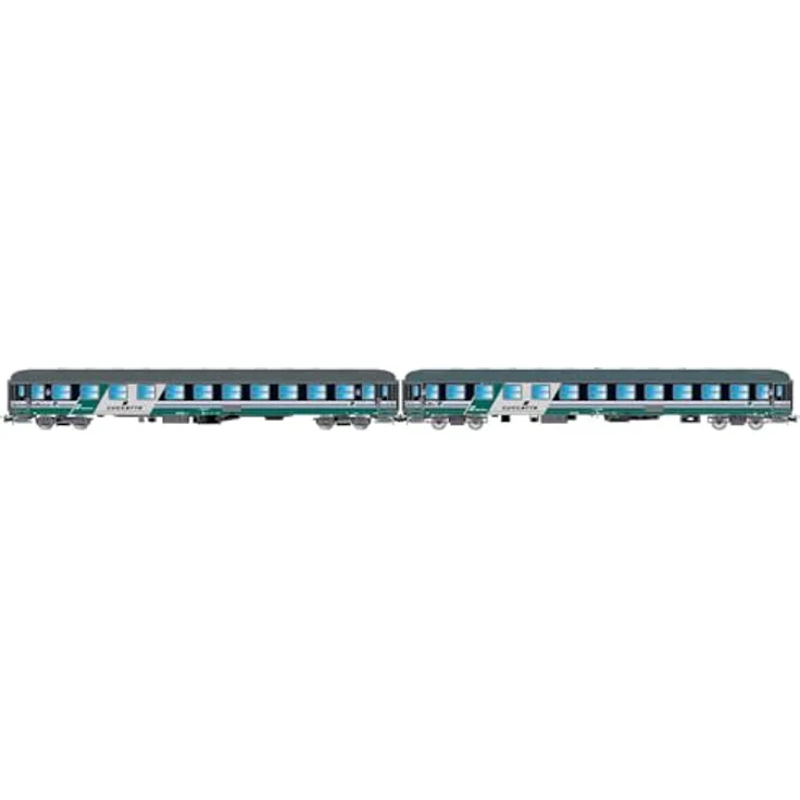 Rivarossi HR4376 FS, 2er-Pack UIC-X-Liegewagen Typ 1968, XMPR-Lackierung, Ep. V-Personenwagen, Blau/Grau