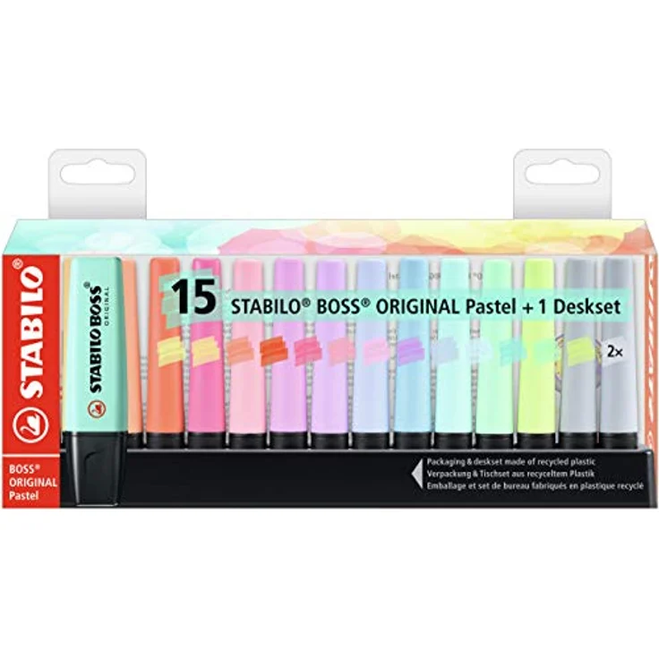Textmarker - STABILO BOSS ORIGINAL Pastel - 15er Tischset - mit 14 verschiedenen Farben – Bild 1