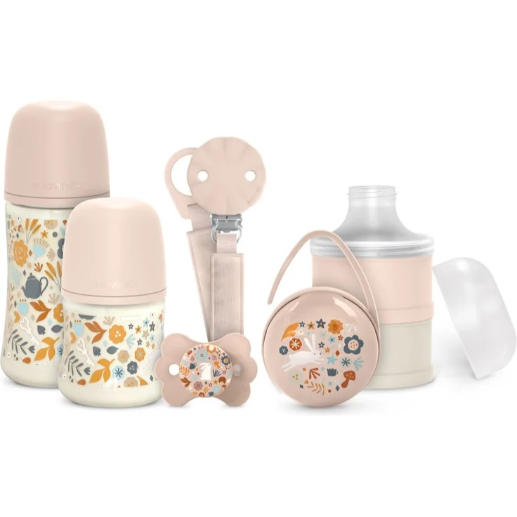 Suavinex Wonderland Baby Set Pink, Geschenkset mit Anti-Colic Babyflaschen und Schnuller für Neugeborene