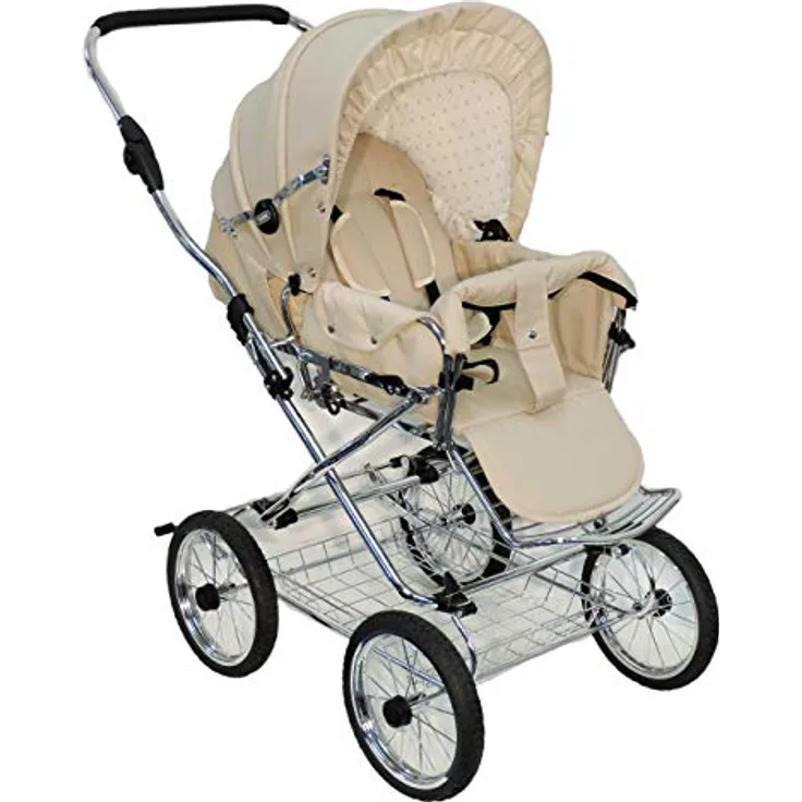Eichhorn Buggy Sportwagen mit Lederriemengestell und Schieberhöhenverstellung, Blickrichtung wechselbar, Stoff Beige (ECCO-Rad)