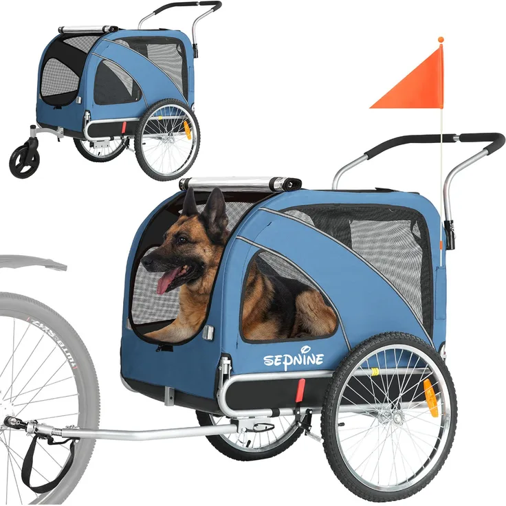 DOTMALL Fahrradhundeanhänger 2 in 1, Faltbarer Anhänger mit Feststellbremse für M/L Hunde bis 40 kg, mit doppeltem Einstieg und Sicherheitsmarkierungen