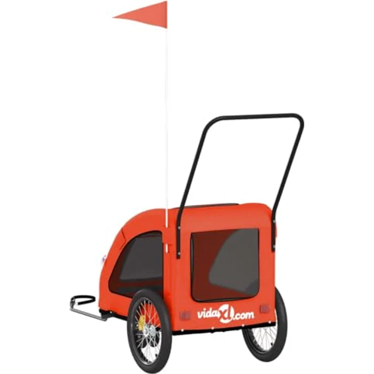 vidaXL Fahrradhundeanhänger Hunde Orange und Grau, Robuster Rahmen aus Eisen, Komfortables Oxford-Gewebe – Bild 9