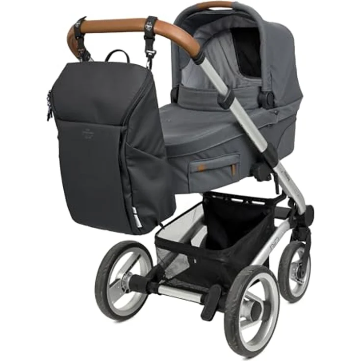 LÄSSIG Baby Wickelrucksack Slender Up Backpack Black mit Wickelunterlage, Kinderwagenbefestigung und Flaschenhalter – Bild 4
