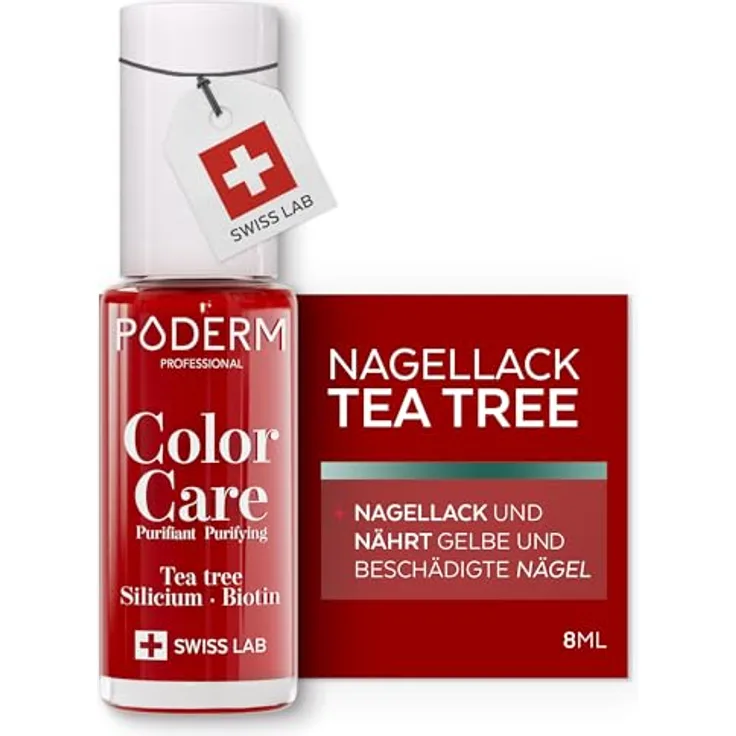 Poderm Vernis Color Care 363, Nagellack 8 ml mit Teebaumöl, Silizium und Biotin, Rouge Puissant