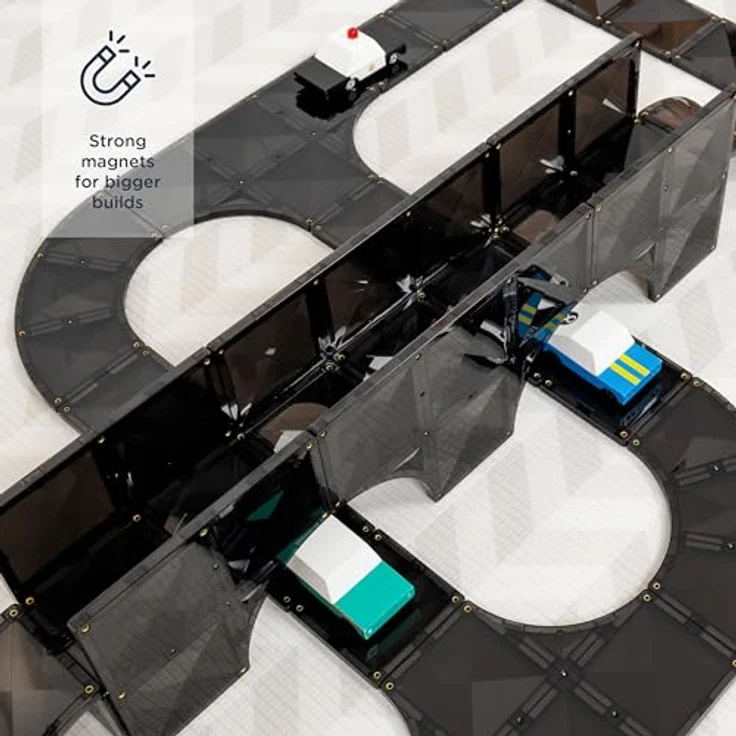 Connetix Magnetische Fliesen Straßen-Kreativpaket, 48 Stück, inkl. Rampen, Kurven und Kreuzungen, schwarz – Bild 2