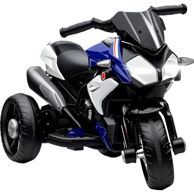 HOMCOM Elektro Kindermotorrad, Elektromotorrad mit Musik und Scheinwerfer, 3 km/h, für Kinder 3-5 Jahre, max. 25 kg, Blau+Weiß – Bild 1