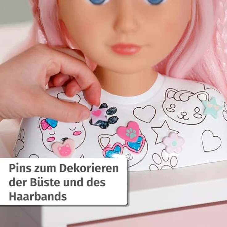 Baby Born Frisierkopf Stylingkopf Kreativ, mit Zubehör und langem rosa Haar – Bild 6