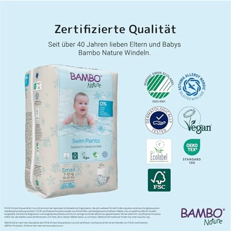 Bambo Nature Schwimmwindel Baby, Größe S (7-12 kg), 12 St. Einweg-Badehose mit Secure-Fit, auslaufsicherem Komfort und elastischem Bund – Bild 4