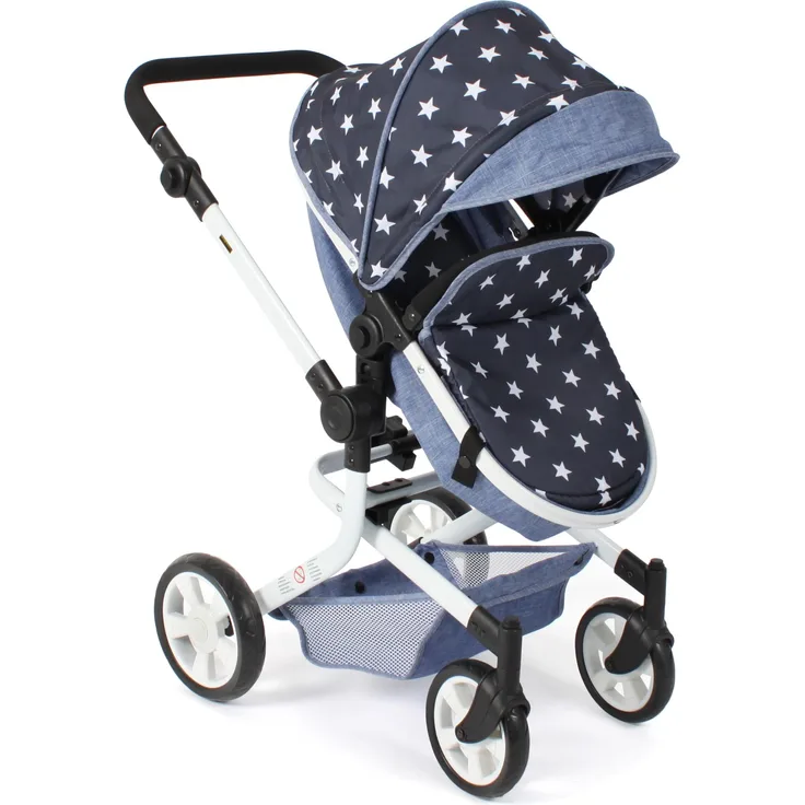 Bayer Kombi-Puppenwagen "MIKA", schickes Gestell, schwenkbare Vorderräder, 2-in-1 Sportsitz/Wannenaufsatz, höhenverstellbarer Schiebegriff, kompakt zusammenklappbar, für Puppen bis 52 cm, pink