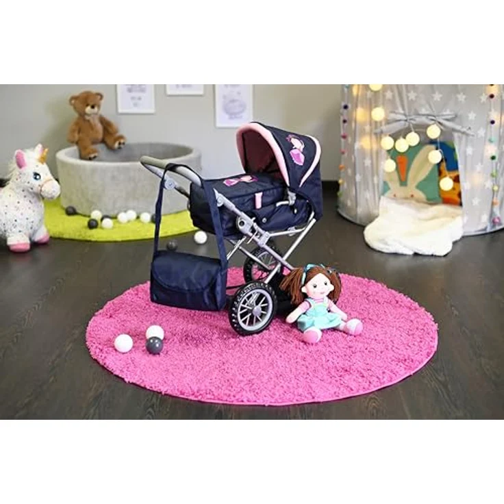 Knorrtoys Puppenwagen Ruby - Princess Blue, umbaubar zum Sportwagen, höhenverstellbarer Schieber 34-62 cm, für Puppen bis 40 cm – Bild 2