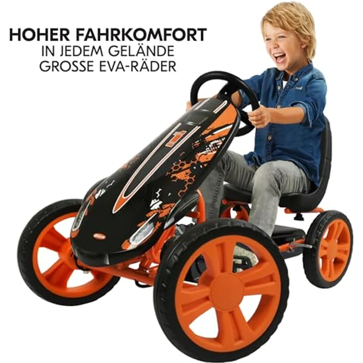 Hauck Gokart & Tretauto Speedster, verstellbarer Schalensitz für 4-8 Jahre, orange, max. 50 kg Belastbarkeit, große Räder für jedes Gelände – Bild 6