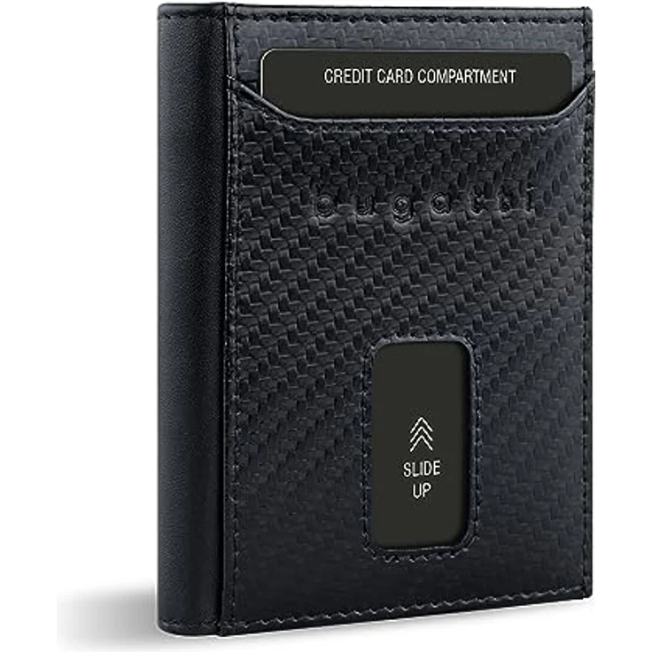 bugatti Secure Slim Mini Börse aus Leder mit RFID-Schutz, Slim Wallet, Kartenetui, Carbon – Bild 1