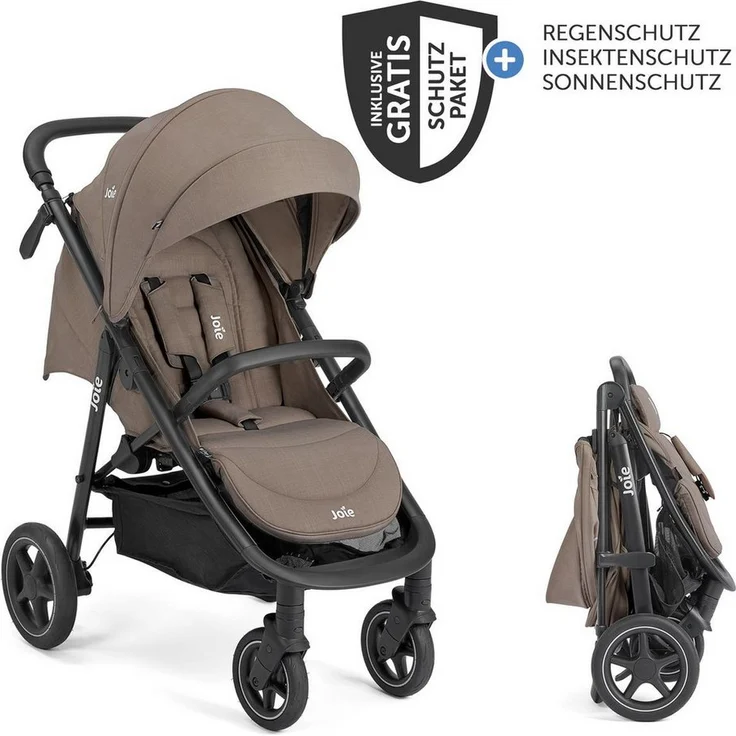 Joie Mytrax Pro, Sport-Kinderwagen mit Liegefunktion, höhenverstellbar bis 22 kg, Farbe Mushroom, inkl. Regenschutz