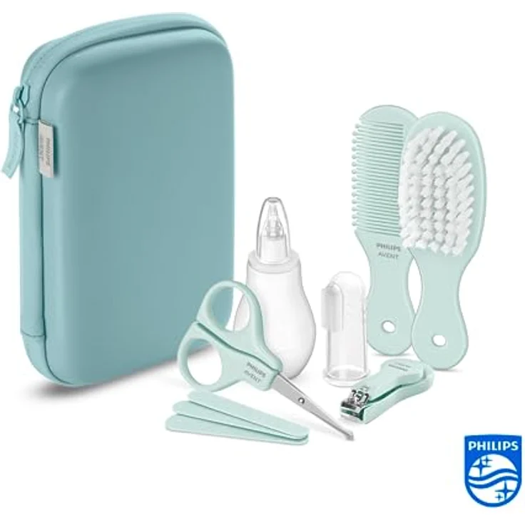 Philips Avent Babypflegeset SCH401/00, Kompakt mit Nagelzange, Schere, 3 Feilen, Kamm, Haarbürste, Nasensauger und Fingerzahnbürste – Bild 2