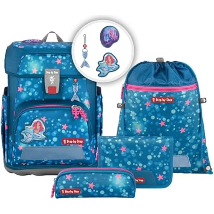 Step by Step Schulranzen-Set Cloud Mermaid Lola, 5-teilig, blau, ergonomisch mit Reflektoren, höhenverstellbar, ab 1. bis 4. Klasse, 19l – Bild 1