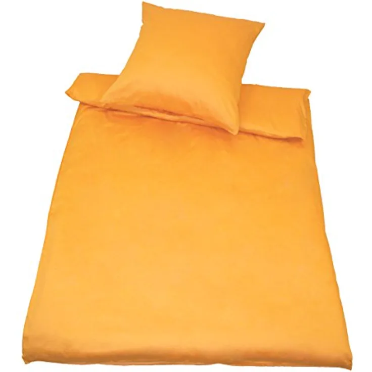 Kinzler B-10000/06 hochwertige Baumwoll-Satin Bettwäsche Uni, modern, 80x80 + 135x200 cm, gelb