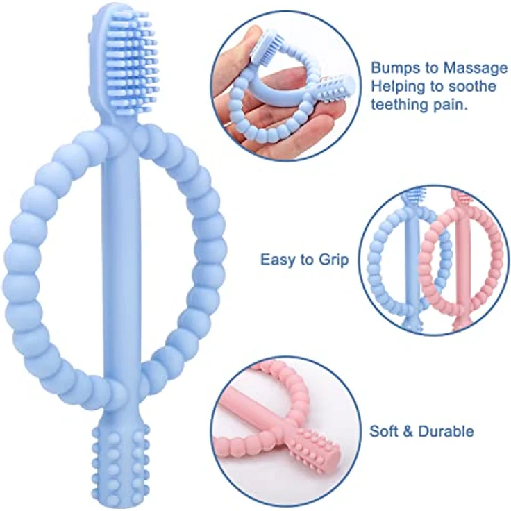CLDY Baby Beißspielzeug 2er Set, Silikon Beißring Zahnungshilfe für wunden Zahnfleisch, BPA-frei, ab 3 Monaten – Bild 4