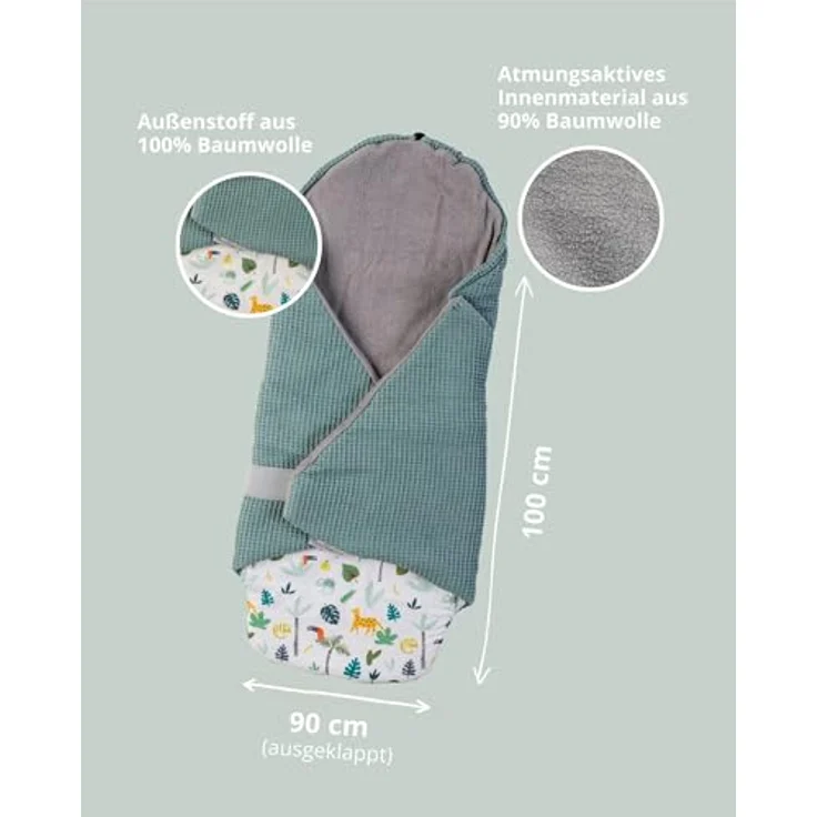 ULLENBOOM Einschlagdecke für die Babyschale Sommer, atmungsaktiv, 0,5 TOG, passend für 3- und 5-Punkt-Gurtsysteme – Bild 2