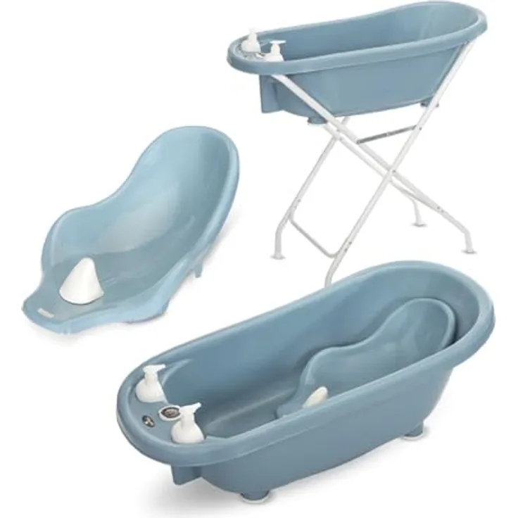 Lorelli Babybadewannen-Set Babybadewanne 88 cm Badesitz Badewannenständer Ablauf, dunkelblau