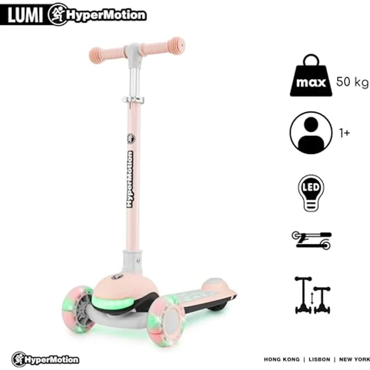HyperMotion LUMI 3in1 Kinderroller mit LED-Beleuchtung, Sitz höhenverstellbar, klappbar, PolyurethanRäder, T-Bar Lenker, bis 50 kg, blau, für Kinder ab 1 Jahr – Bild 6