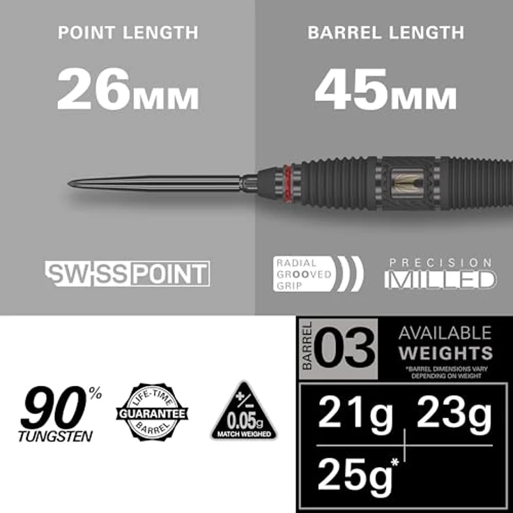 Target Darts Scope Swiss Point Steeldarts, 90% Tungsten Dart-Set, Barrel 03-21G in Rot & Schwarz – Bild 2