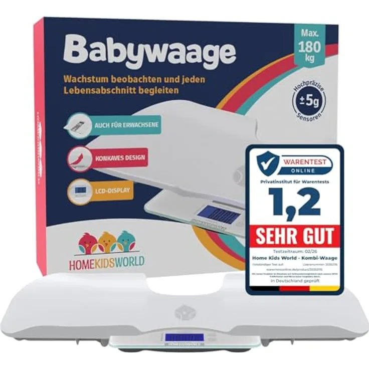 Home Kids World Kombi-Waage, Digitale Präzisionswaage für Babys und Erwachsene mit 50g Genauigkeit und LCD-Display, 0-180 kg