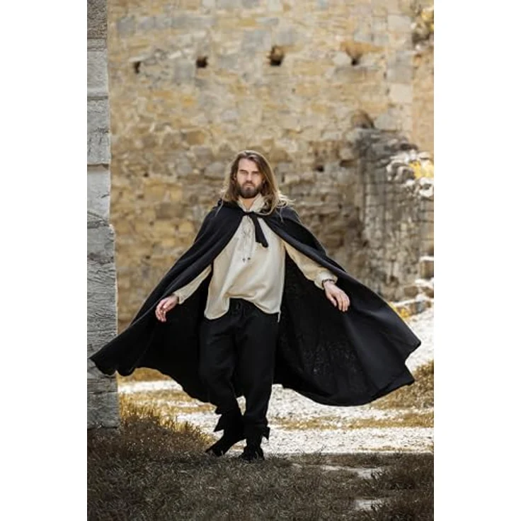 Leonardo Carbone Unisex Klassischer Mittelalter Umhang Elinor - Wasserabweisend, 131 cm lang, Schwarz – Bild 4