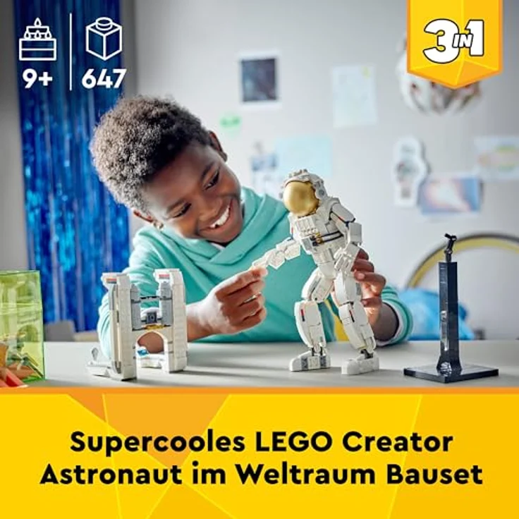 LEGO Creator 3in1 Astronaut im Weltraum Spielzeug, Modellbausatz mit Hund und Raumschiff für Kinder, Kinderzimmer-Deko, kreatives Geschenk für Jungs und Mädchen ab 9 Jahren 31152 – Bild 2