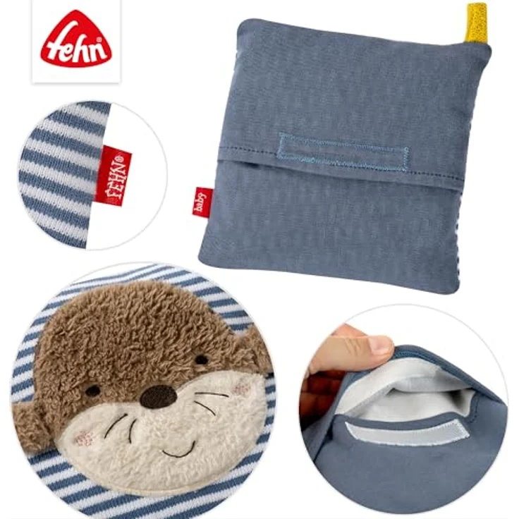 Fehn Kirschkernkissen Otter Theo, Kuschelkissen mit entnehmbarem Wärme-/Kältesäckchen, ideal für Babys ab 0+ Monaten, waschbar bei 30°C – Bild 4