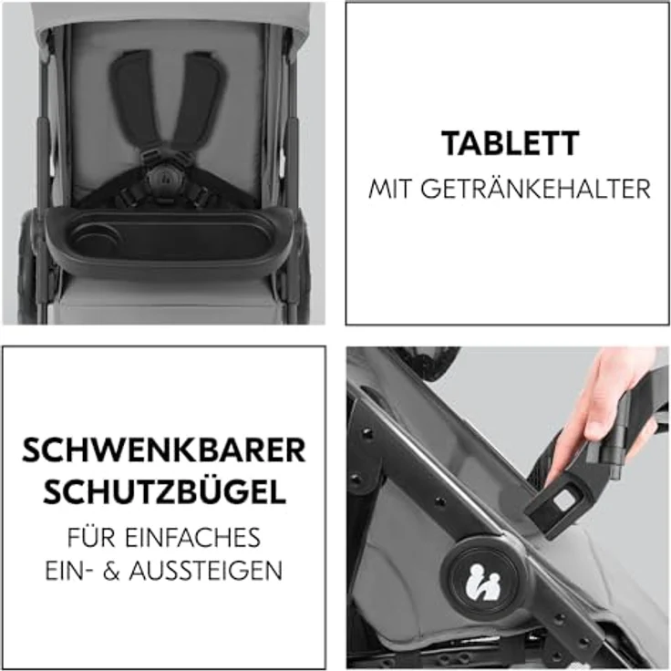 Hauck Kinderwagen Shop N Care, Klappbuggy bis 25 kg mit Liegefunktion, Getränkehalter und Snack Tablett, Klein Zusammenklappbar, Sonnenverdeck (UPF 50+), XL Korb (Grey) – Bild 5