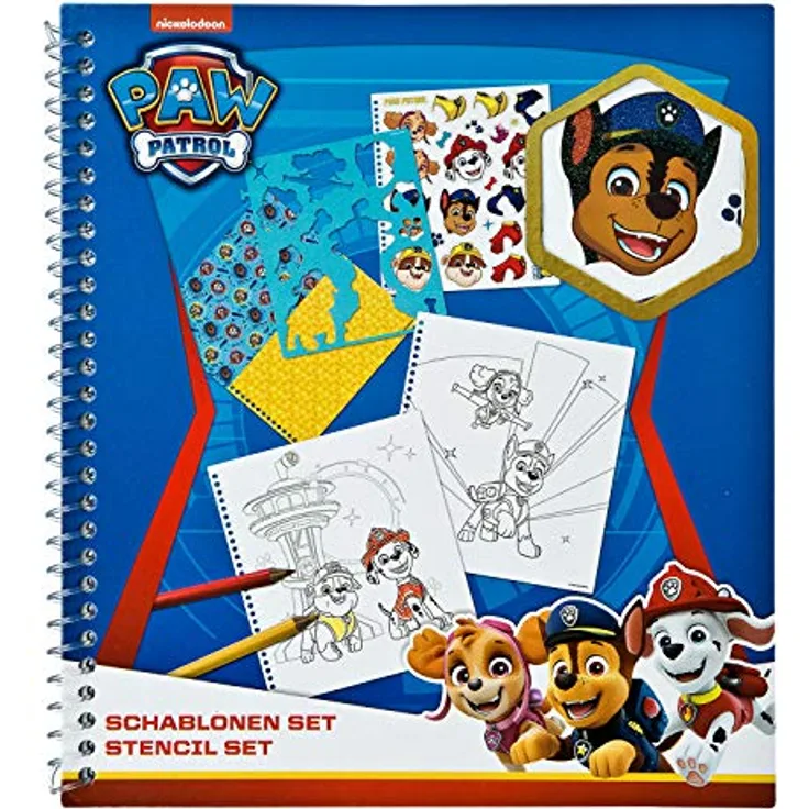 Undercover PPAT1211 Schablonenset mit Stickern, Ausmalvorlagen und vielem mehr, Paw Patrol, ca. 24,5 x 18,5 x 1 cm, Mehrfarben