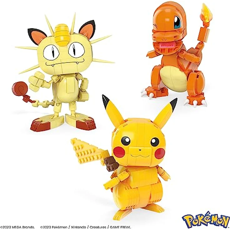Mega Mattel HPF94 Pokémon - Bausatz, Kanton Region Trio - Pikachu, Glumanda, Mauzi - 529-teilig, Pikachu, Glumanda, Mauzi, 10,2 cm groß, bewegliche Gliedmaßen, offizielles Lizenzprodukt – Bild 3