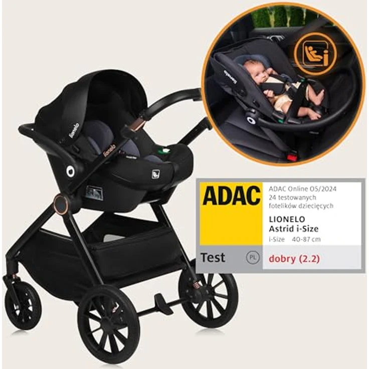 Lionelo LO-Layla 3in1 Kinderwagenset, Kombikinderwagen in Cognac, 3-teilig mit Babywanne, Babyschale und Sportwagenaufsatz, EN 1888, All-Terrain-Räder – Bild 4