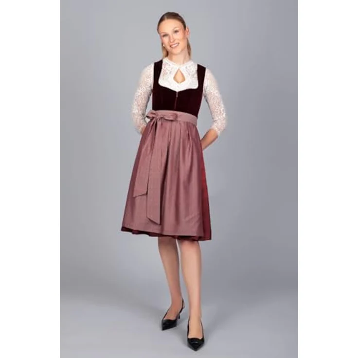 Edelnice Dirndl Lilly, Trachtenkleid in satten roten Samt mit Fischgrätenmuster – Bild 4