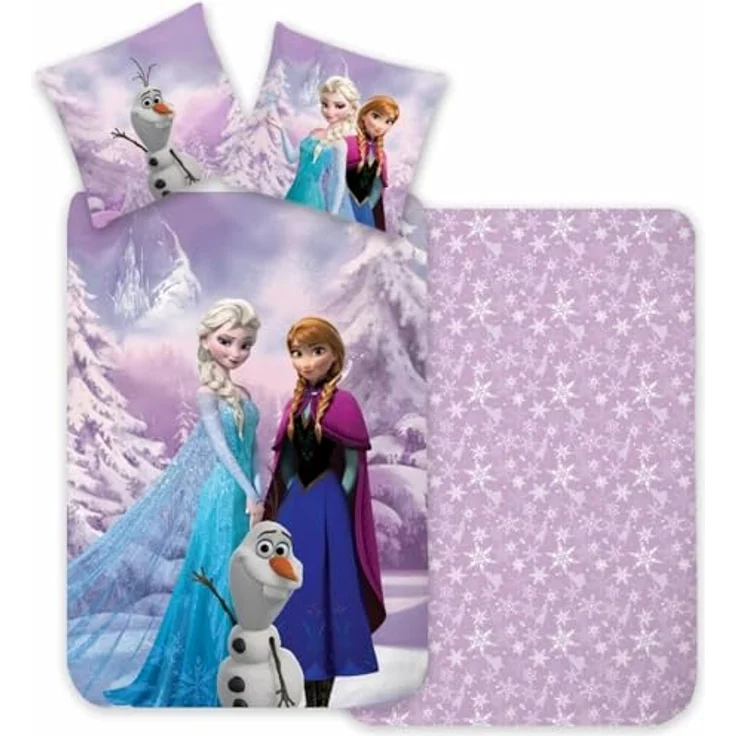 Brandmac Bettwäsche Eiskönigin, 100 % Baumwolle, Bettbezug für kleines Bett, 100 x 135 cm + Kissenbezug 40 x 60 cm, wendbar, mit Elsa, Anna und Olaf, bunt – Bild 2