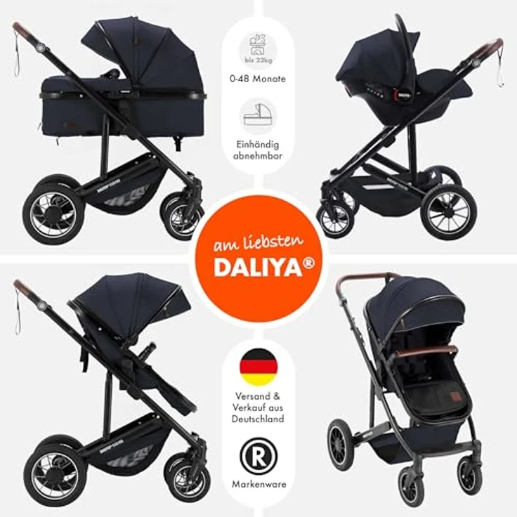 Daliya FLEXI-PRO M 3in1 Kombikinderwagen & Buggy mit i-Size Babyschale, leicht, großer Einkaufskorb, Memory-Knöpfe – Bild 2