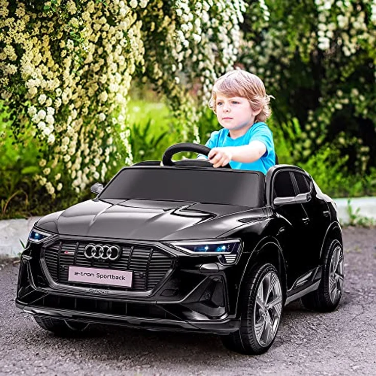 HOMCOM Elektro Kinderauto 12V Elektrofahrzeug Audi E-tron Elektroauto mit Fernbedienung, Sicherheitsgurt, Musik (MP3/USB/TF), Kinderfahrzeug für Kinder 3-5 Jahre, 3-5 km/h, Schwarz – Bild 2