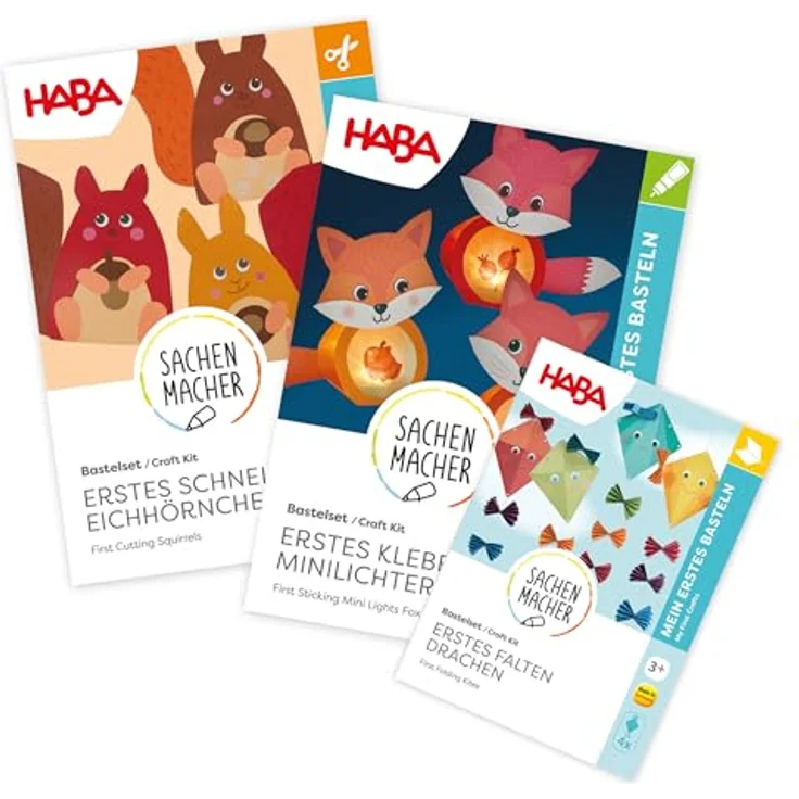 Haba Kreativset 3er Bastelsets Erstes Basteln Herbst, mit Drachen, Eichhörnchen und Fuchsmotiv für Kinder – Bild 1