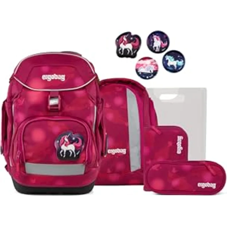 ergobag Pack Set, ergonomischer Schulranzen 6-teiliges Set für 1. Klasse mit gepolstertem Tragesystem, wasserdichter Bodenwanne und individualisierbaren Kletties, geeignet für Mädchen und Jungen – Bild 1