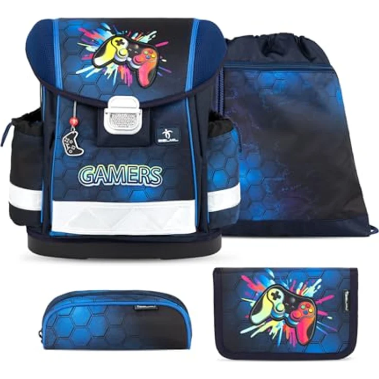 Belmil Schulranzen Classy Ergonomisch Set, 4-tlg. für Grundschule, 19 L, wasserdicht, leichte S-förmige Schultergurte, reflektierende Elemente, geeignet für A4 – Bild 1