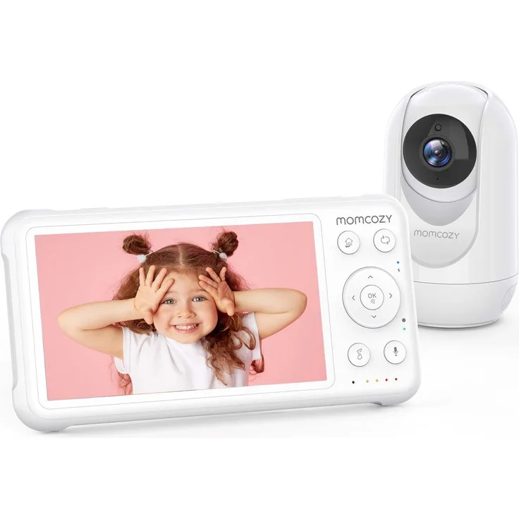 Momcozy Video-Babyphone Video Baby Monitor, 1-tlg. Full HD 1080p-Kamera, 5-Zoll-Bildschirm, Infrarot-Nachtsicht, 5000-mAh-Akku