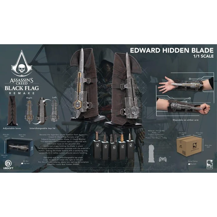 Pure Arts Assassin's Creed Replik 1/1 Edward Hidden Blade, detailgetreue Nachbildung mit Federmechanismus, 407 mm lang, offiziell lizenziert