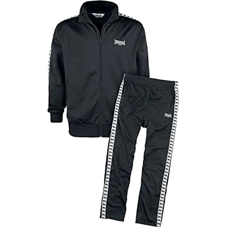 Lonsdale Herren Trainingsanzug Wyberton, Jogginganzug mit regulärer Passform, 100% Polyester, Farbe: Black, Größe: 2XL